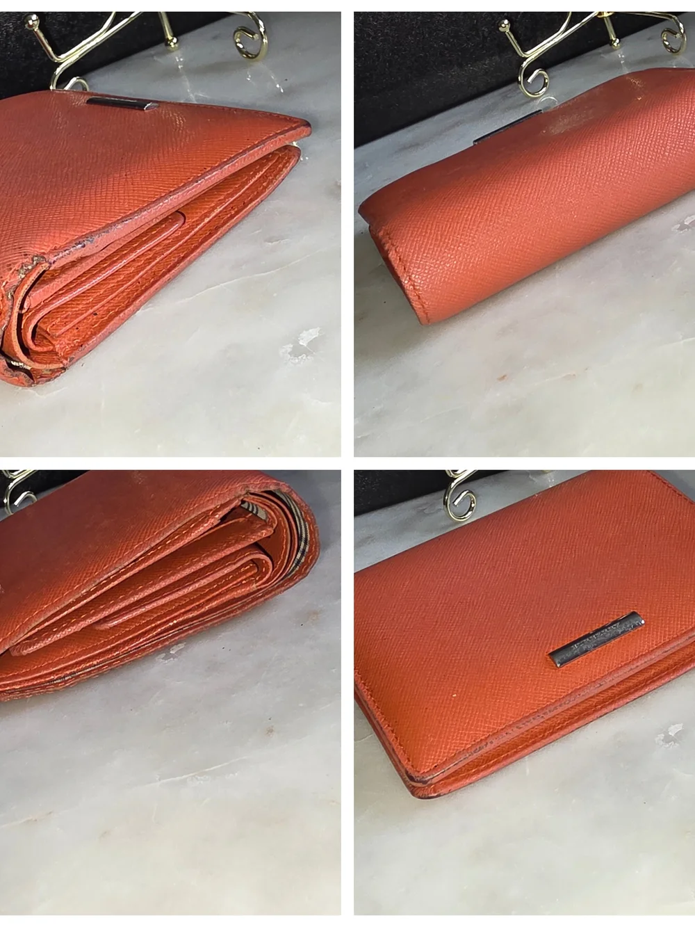 Burberry Coral Orange Saffiano Leather Bifold Wallet - Picture 5 of 7